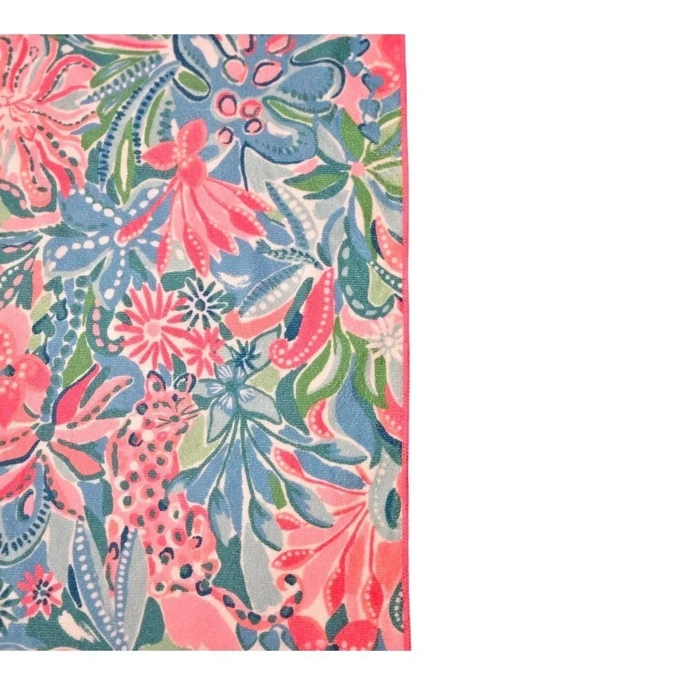 Lilly Pulitzer Pink Leopard Floral Oversized Beach Towel 72x42 Blue Teal‎